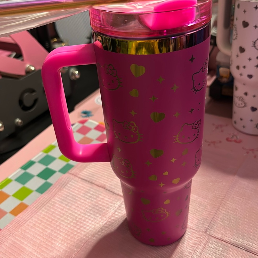40oz Stainless Steel laser engraved hello kitty Tumbler . It's holographic!